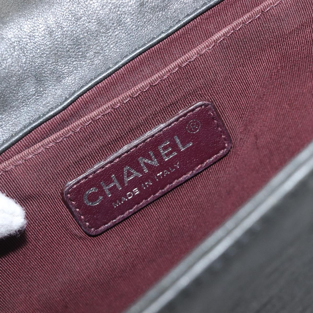 CHANEL Matelasse Boy Chanel Chain Bag Leather Black Silver CC Auth 199461SAM