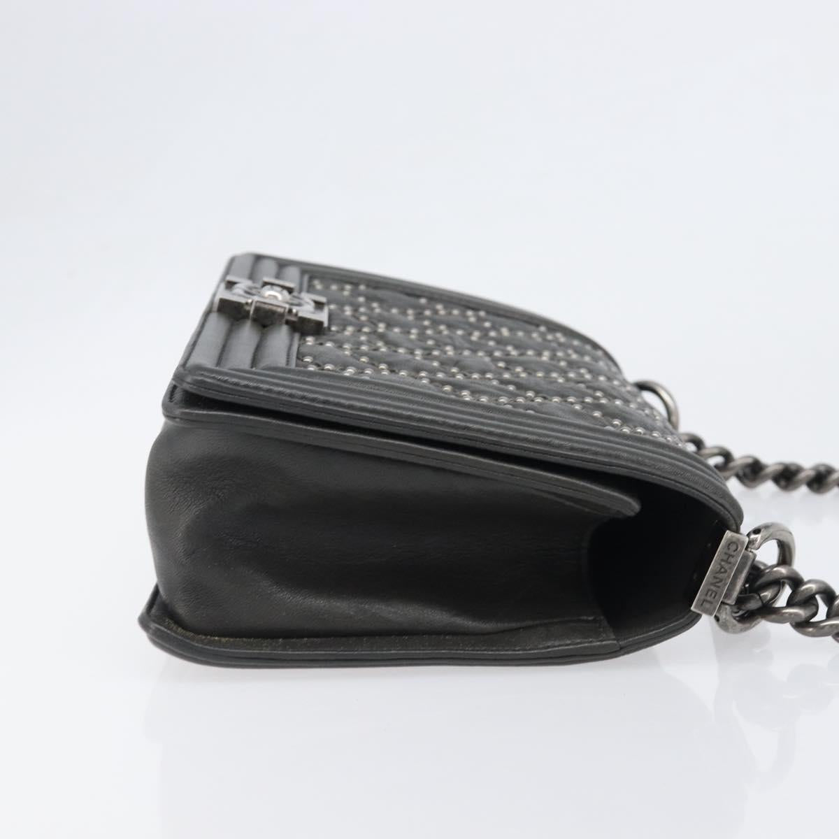 CHANEL Matelasse Boy Chanel Chain Bag Leather Black Silver CC Auth 199461SAM