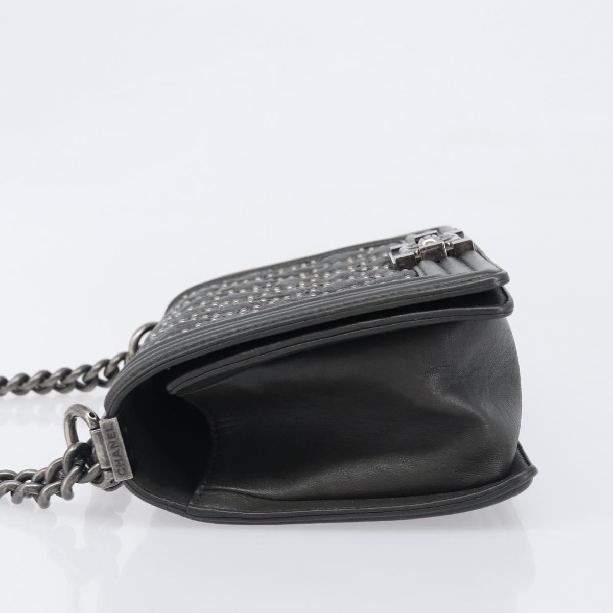 CHANEL Matelasse Boy Chanel Chain Bag Leather Black Silver CC Auth 199461SAM