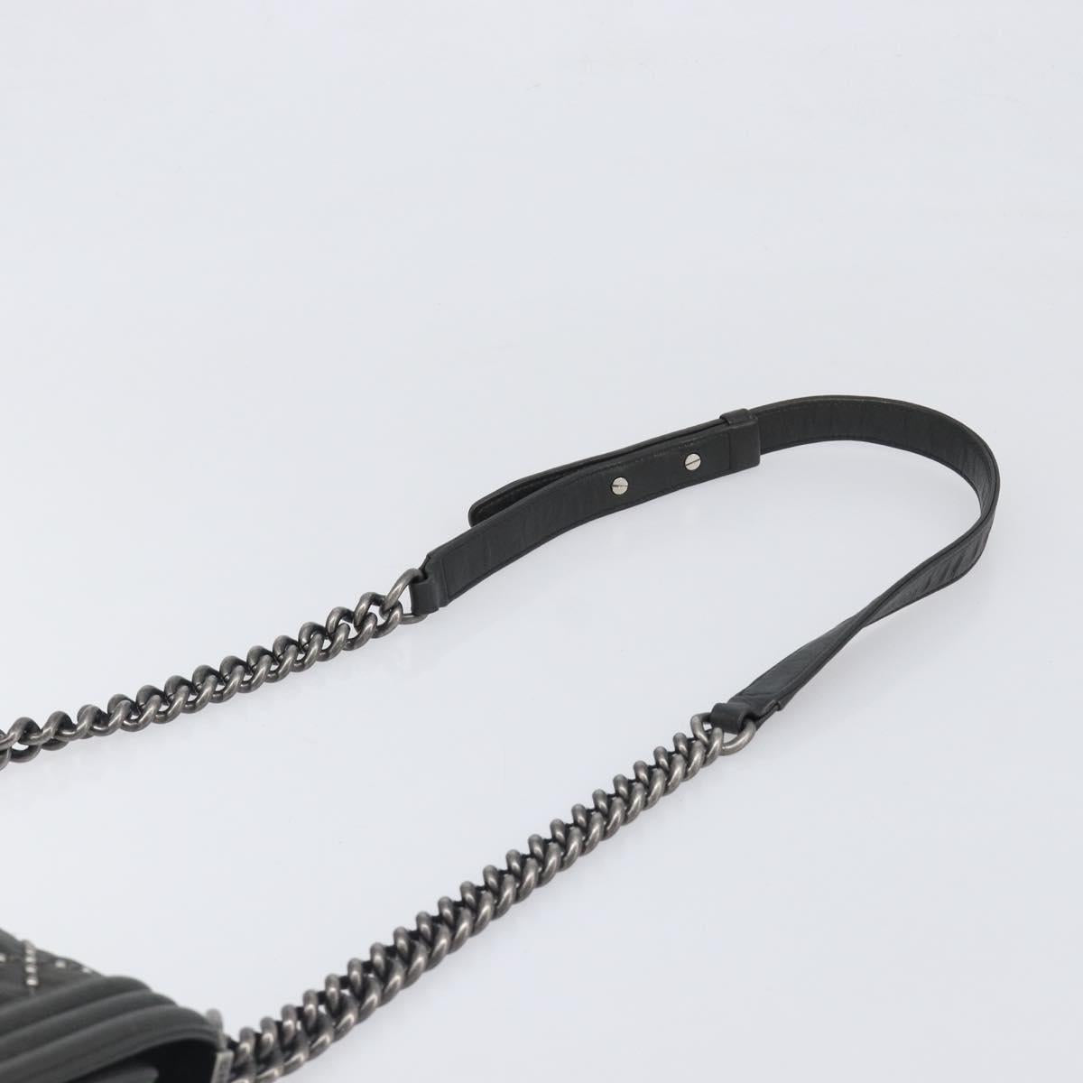 CHANEL Matelasse Boy Chanel Chain Bag Leather Black Silver CC Auth 199461SAM