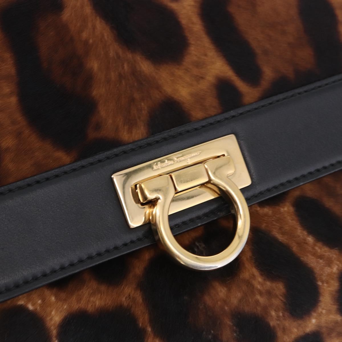 Salvatore Ferragamo Gancini Hand Bag Harako leather Brown Gold Auth 199463A