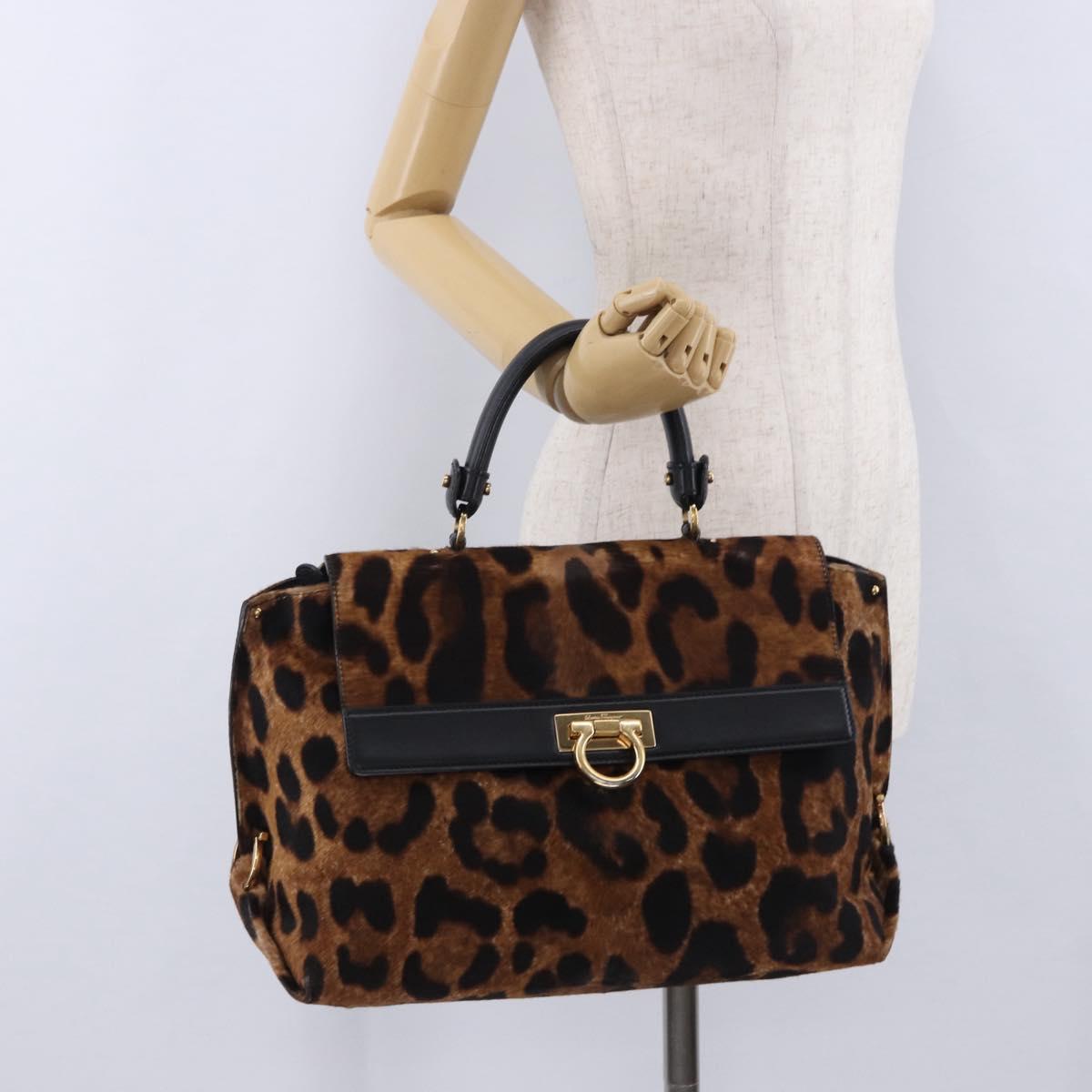 Salvatore Ferragamo Gancini Hand Bag Harako leather Brown Gold Auth 199463A
