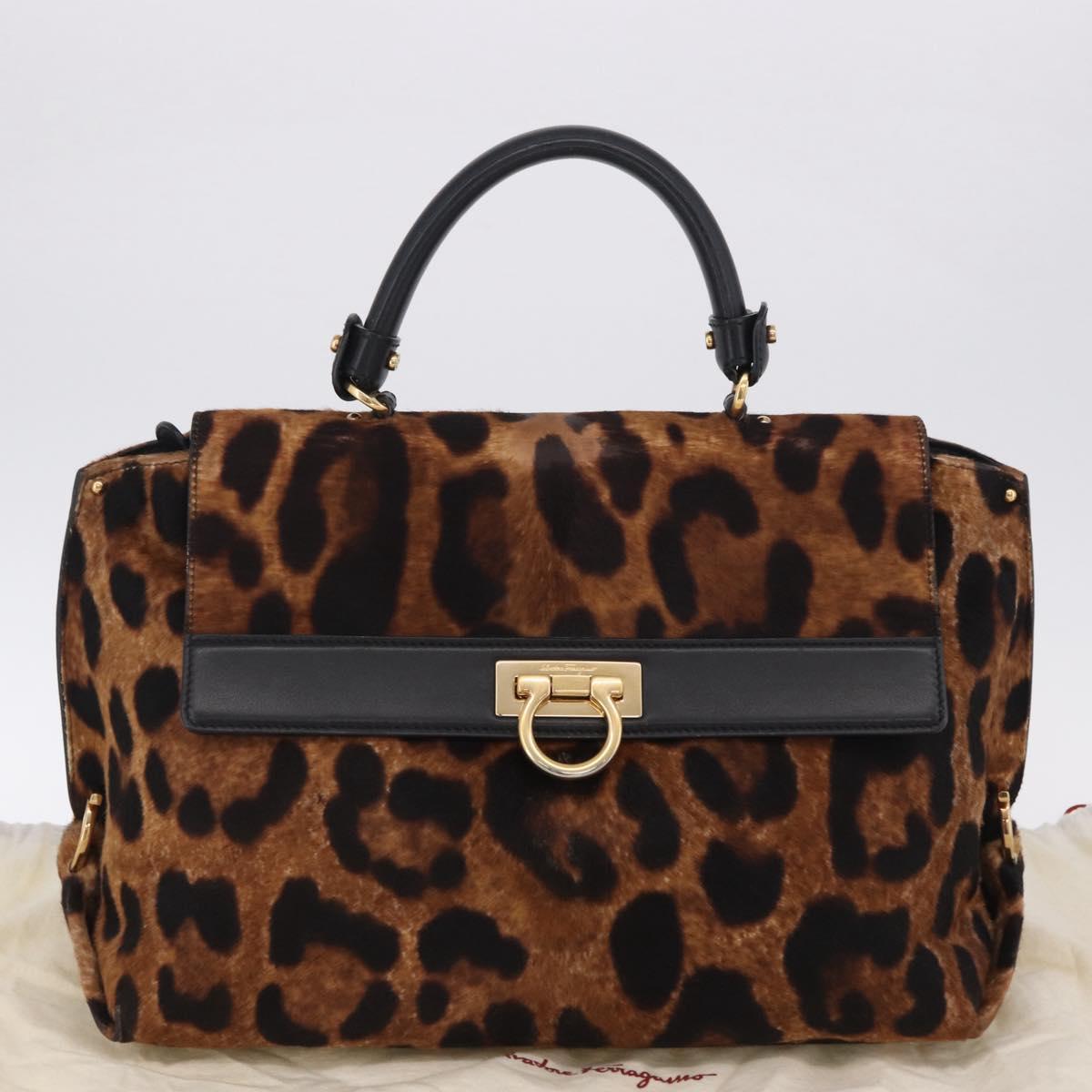 Salvatore Ferragamo Gancini Hand Bag Harako leather Brown Gold Auth 199463A