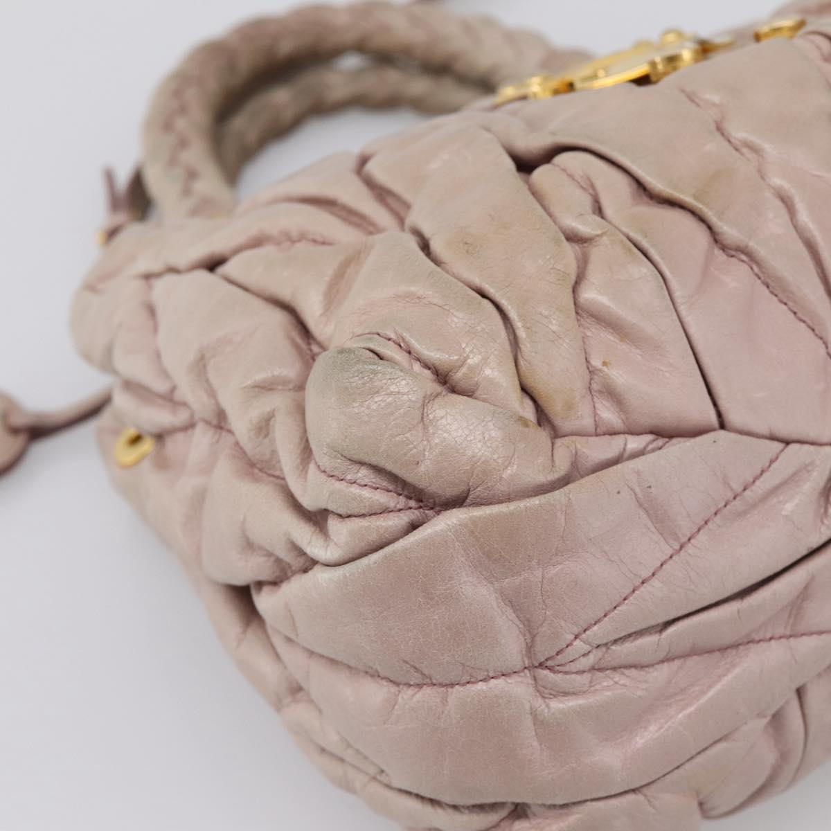 Miu Miu Matelasse Hand Bag Leather 2way Pink Gold Auth 199464A