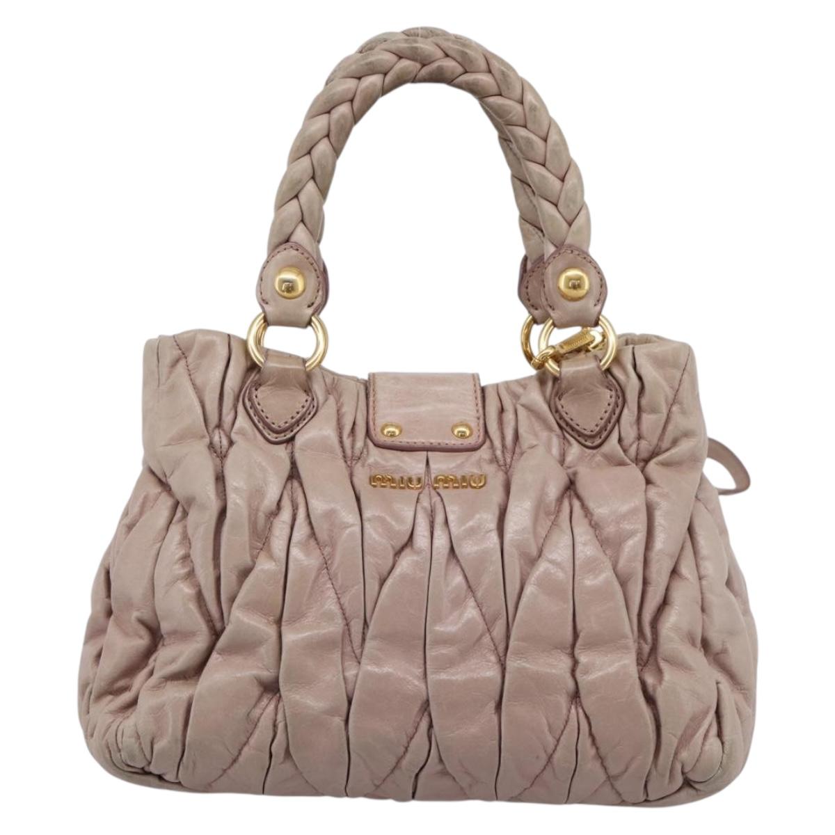 Miu Miu Matelasse Hand Bag Leather 2way Pink Gold Auth 199464A