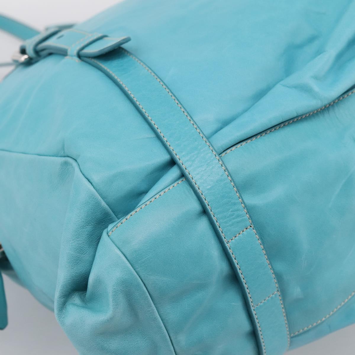 PRADA Tote Bag Leather Light Blue Silver Auth 199466V