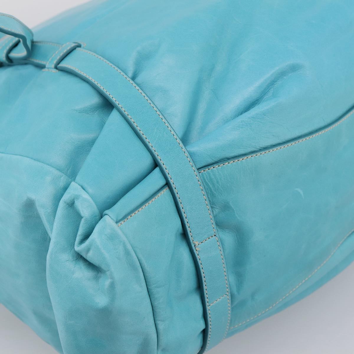 PRADA Tote Bag Leather Light Blue Silver Auth 199466V