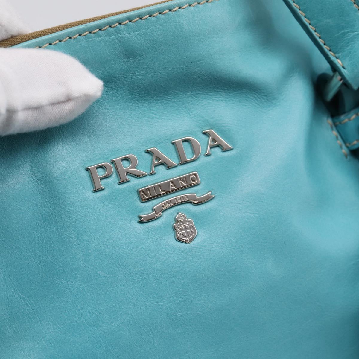 PRADA Tote Bag Leather Light Blue Silver Auth 199466V