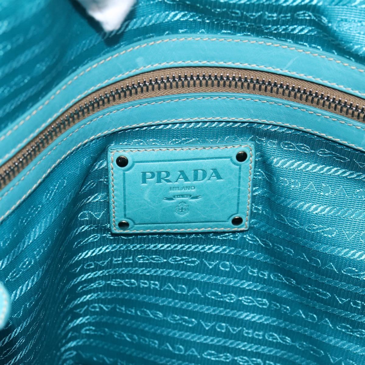 PRADA Tote Bag Leather Light Blue Silver Auth 199466V