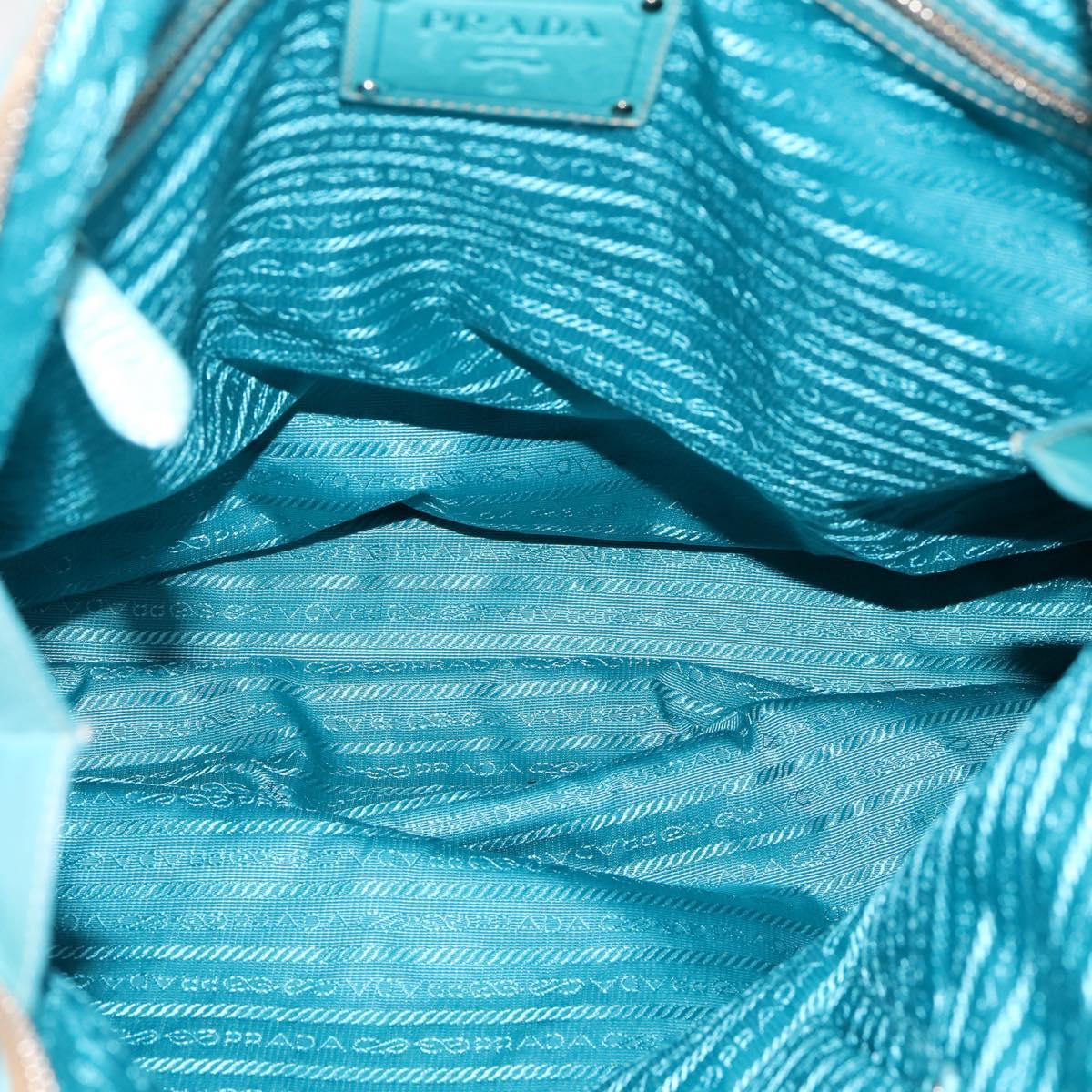 PRADA Tote Bag Leather Light Blue Silver Auth 199466V