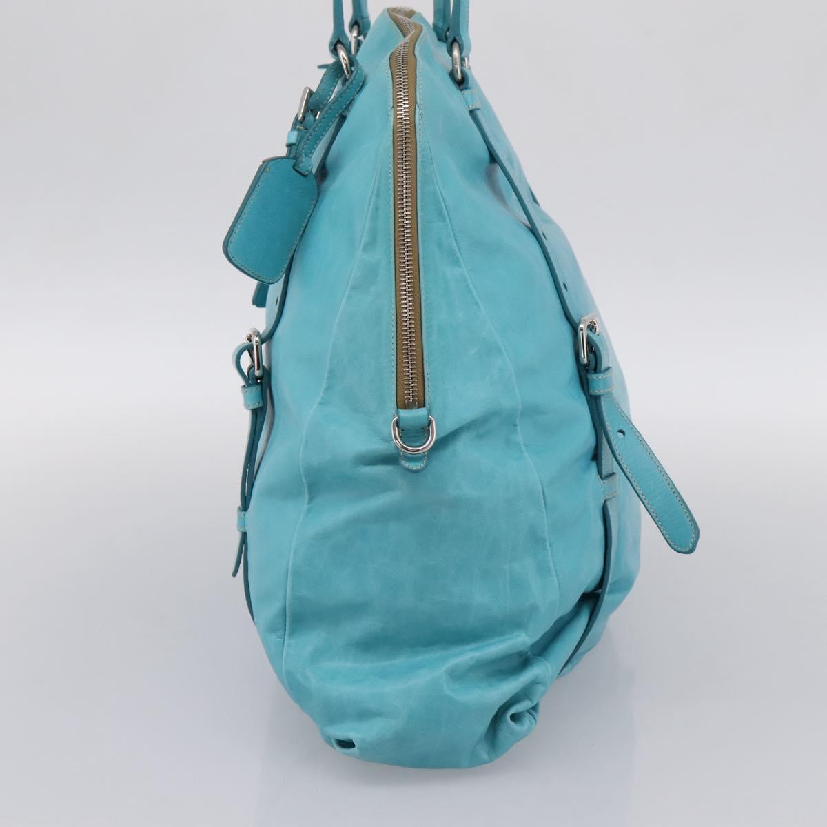 PRADA Tote Bag Leather Light Blue Silver Auth 199466V