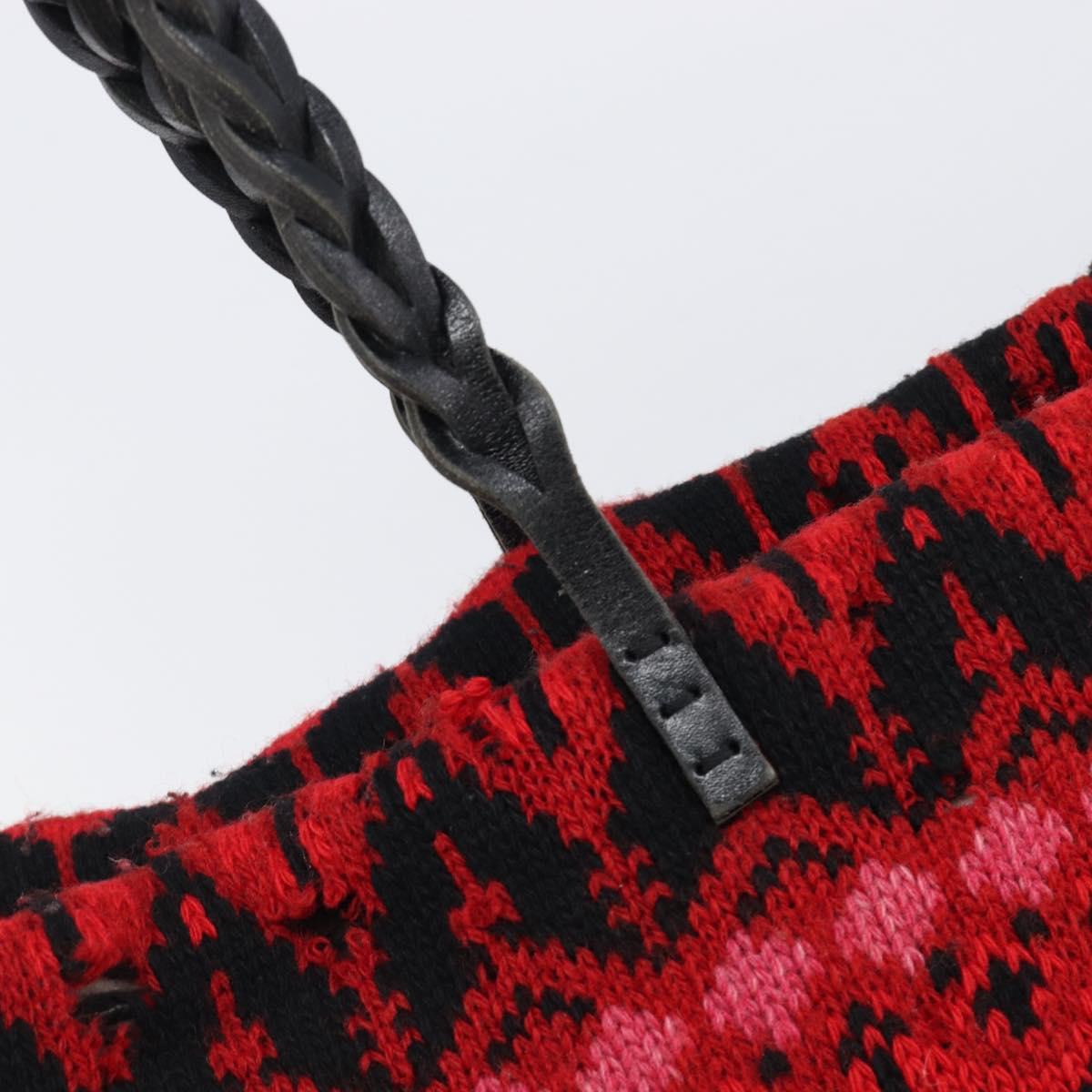 FENDI Tote Bag Wool Red Silver Auth 199467A