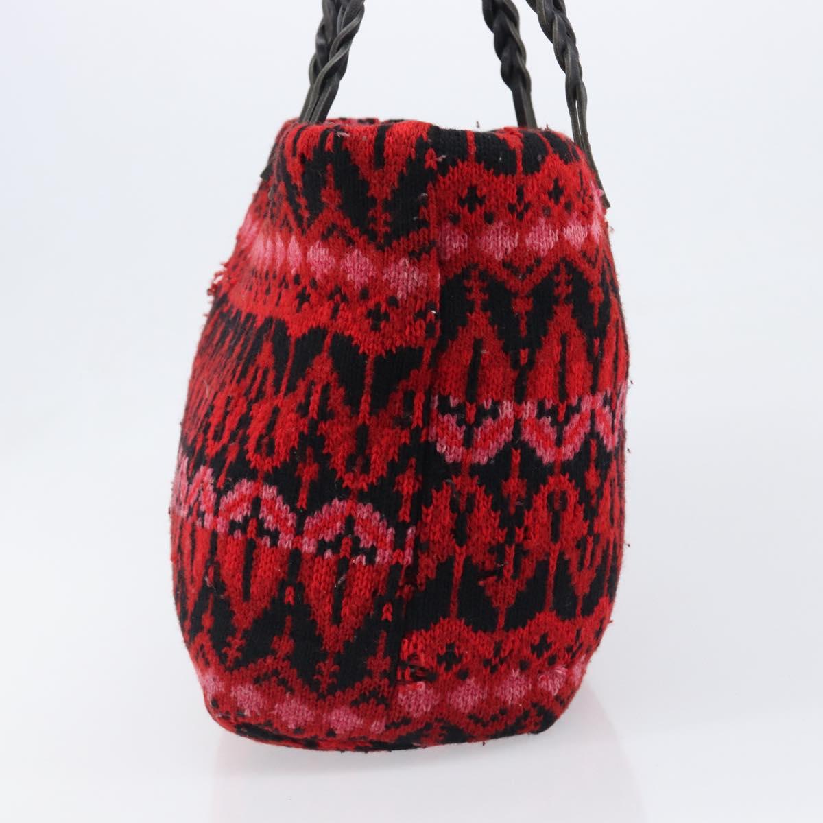 FENDI Tote Bag Wool Red Silver Auth 199467A