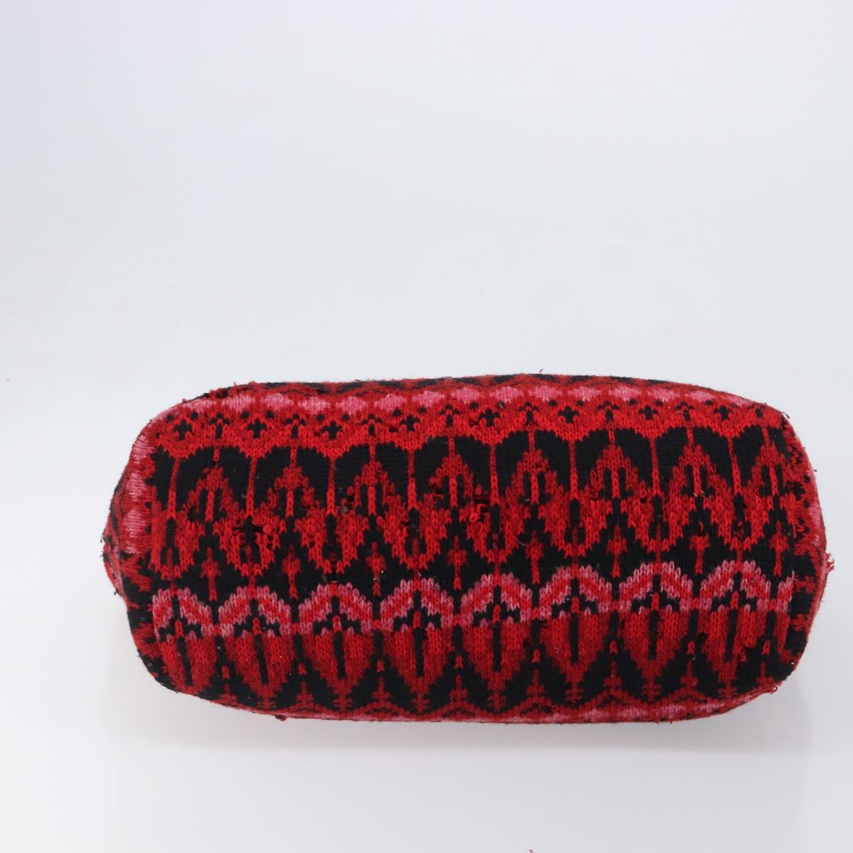 FENDI Tote Bag Wool Red Silver Auth 199467A