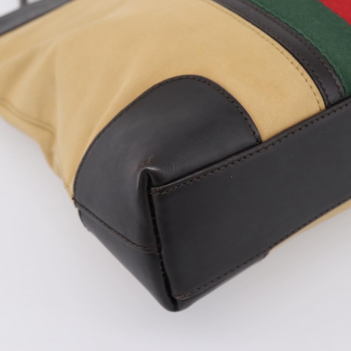 GUCCI Web Sherry Line Shoulder Bag Canvas Beige Gold 001 4231 Auth 199469A