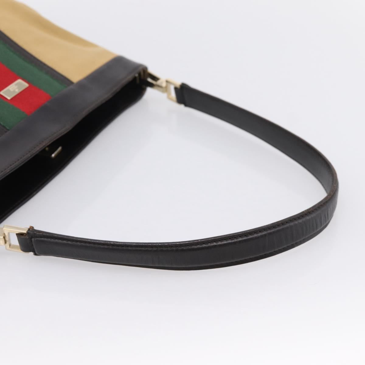 GUCCI Web Sherry Line Shoulder Bag Canvas Beige Gold 001 4231 Auth 199469A