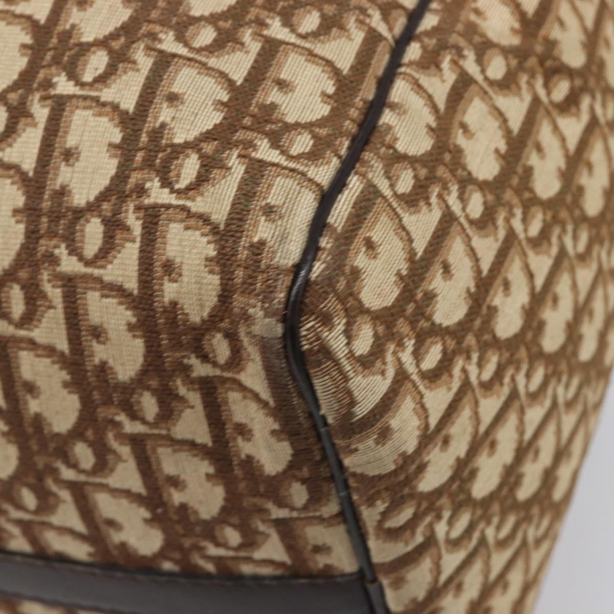 Christian Dior Trotter Canvas Boston Bag Brown Gold Auth 199471