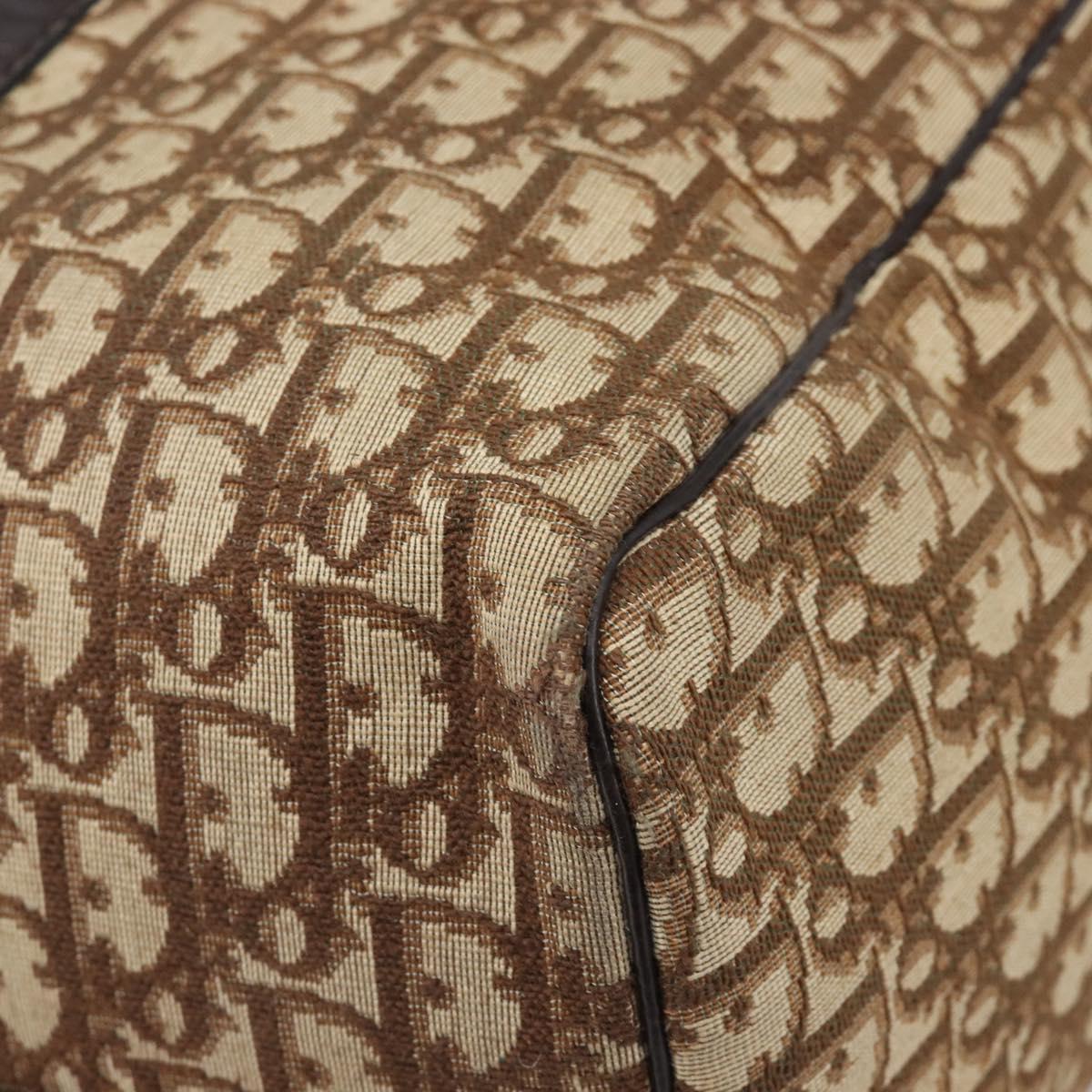Christian Dior Trotter Canvas Boston Bag Brown Gold Auth 199471