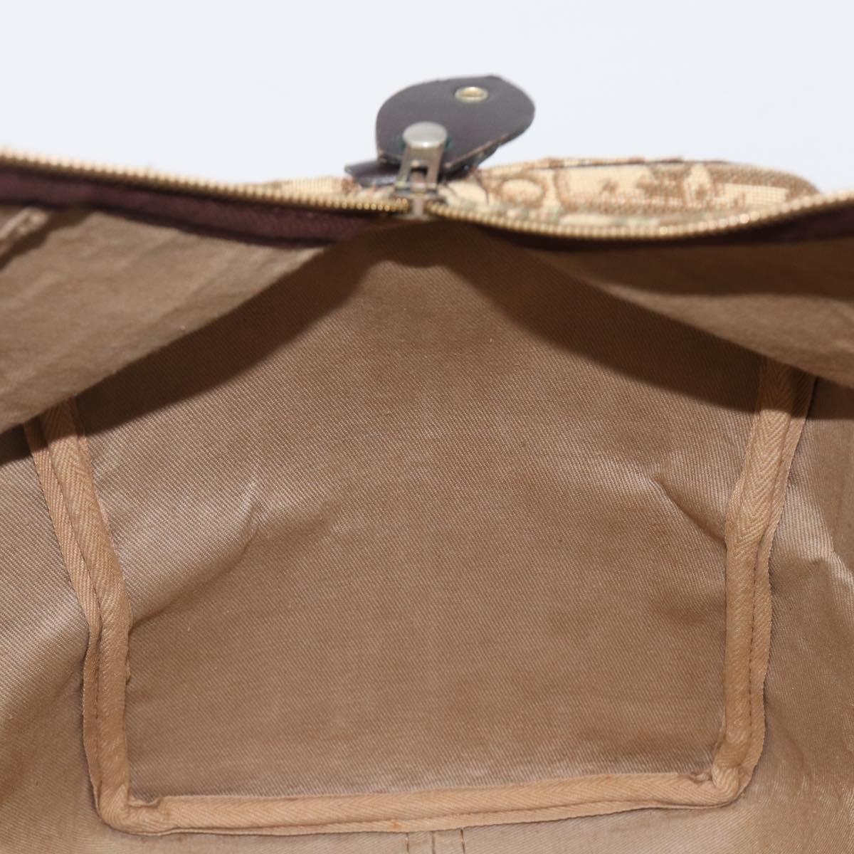 Christian Dior Trotter Canvas Boston Bag Brown Gold Auth 199471