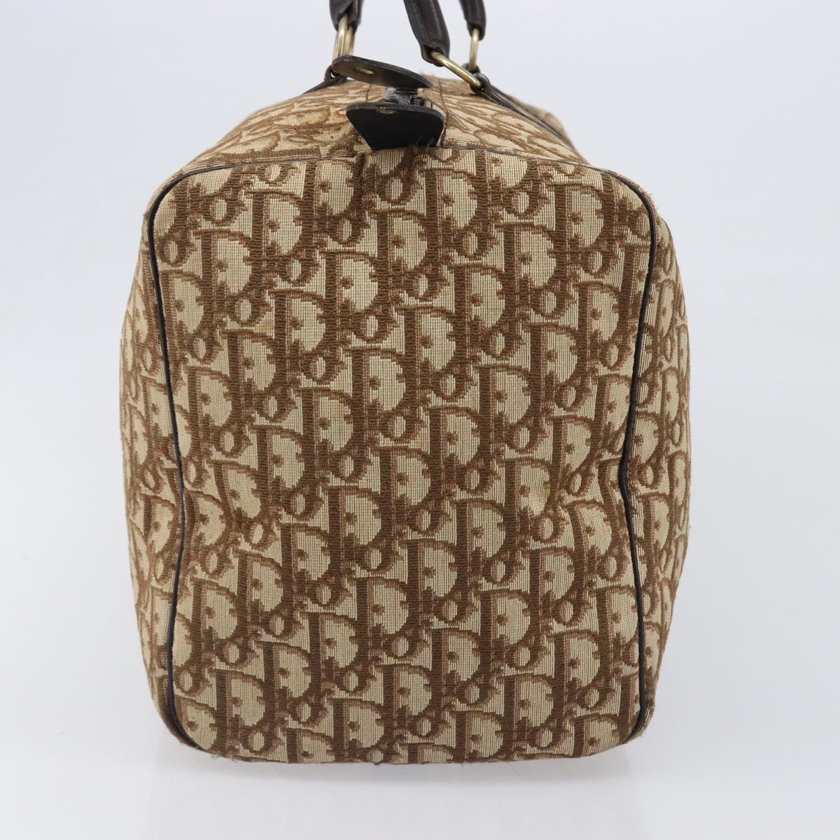 Christian Dior Trotter Canvas Boston Bag Brown Gold Auth 199471