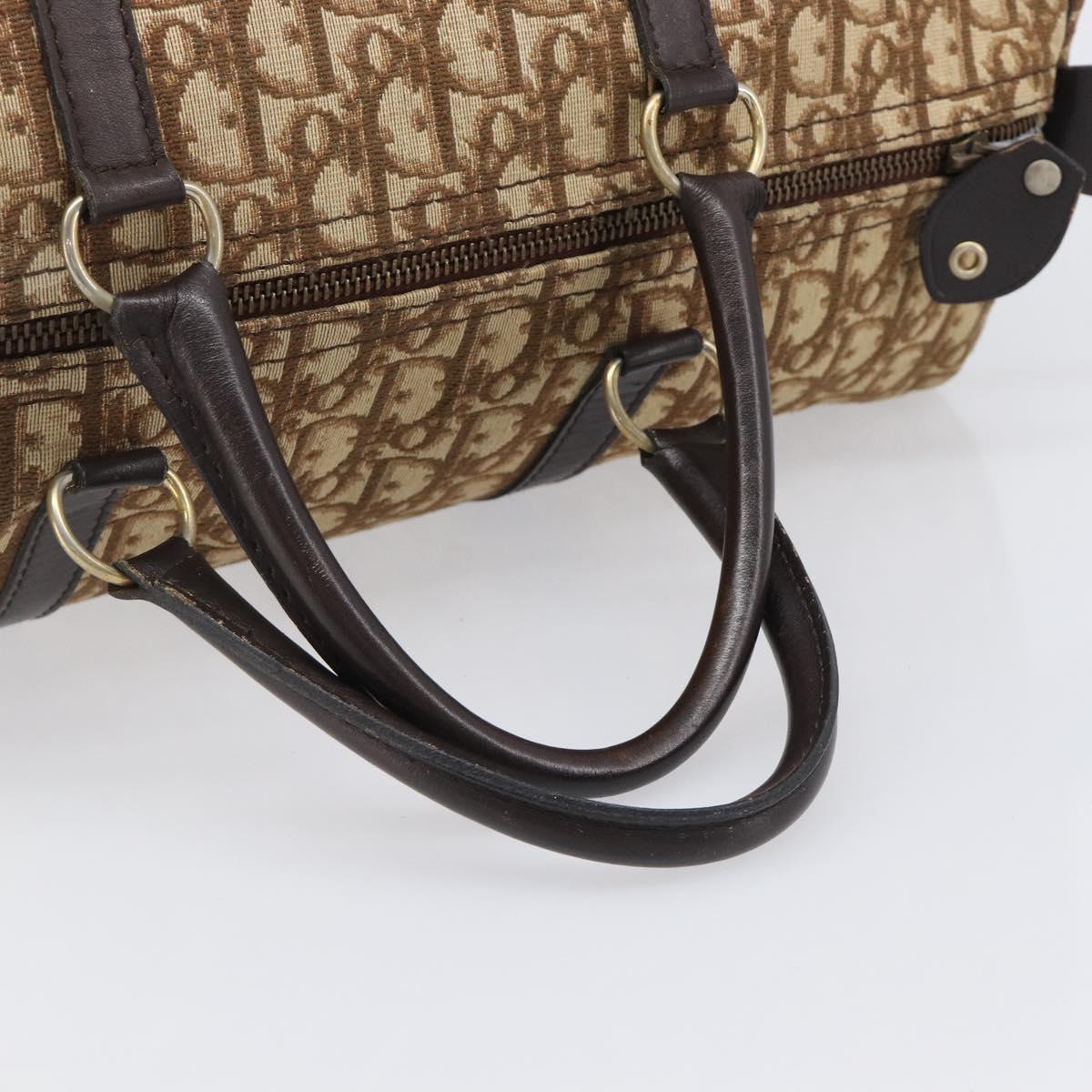 Christian Dior Trotter Canvas Boston Bag Brown Gold Auth 199471