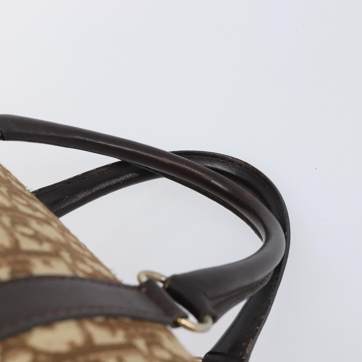 Christian Dior Trotter Canvas Boston Bag Brown Gold Auth 199471