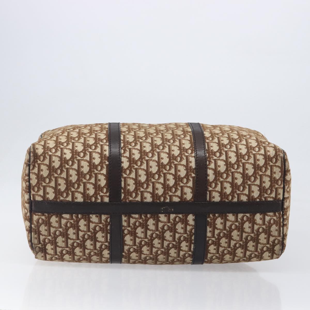 Christian Dior Trotter Canvas Boston Bag Brown Gold Auth 199471