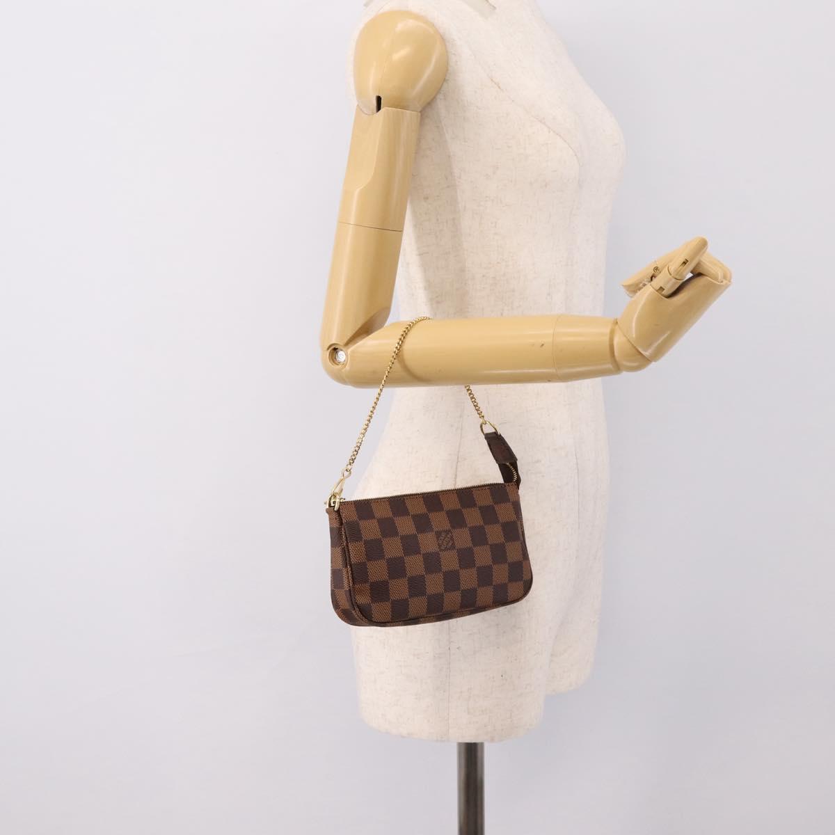 LOUIS VUITTON Damier Ebene Mini Pochette Accessory Pouch N58009 LV Auth 199474V