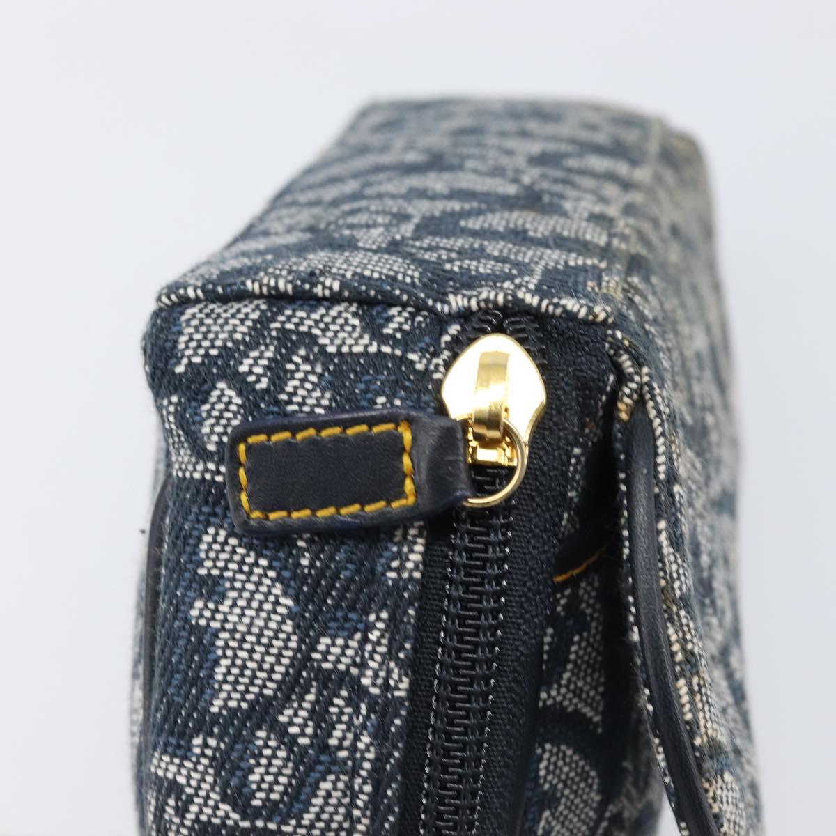 Christian Dior Trotter Canvas Saddle Pouch Navy Gold Auth 199475