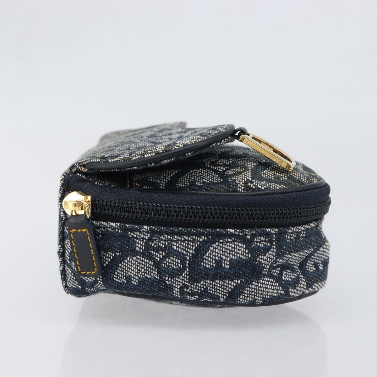 Christian Dior Trotter Canvas Saddle Pouch Navy Gold Auth 199475