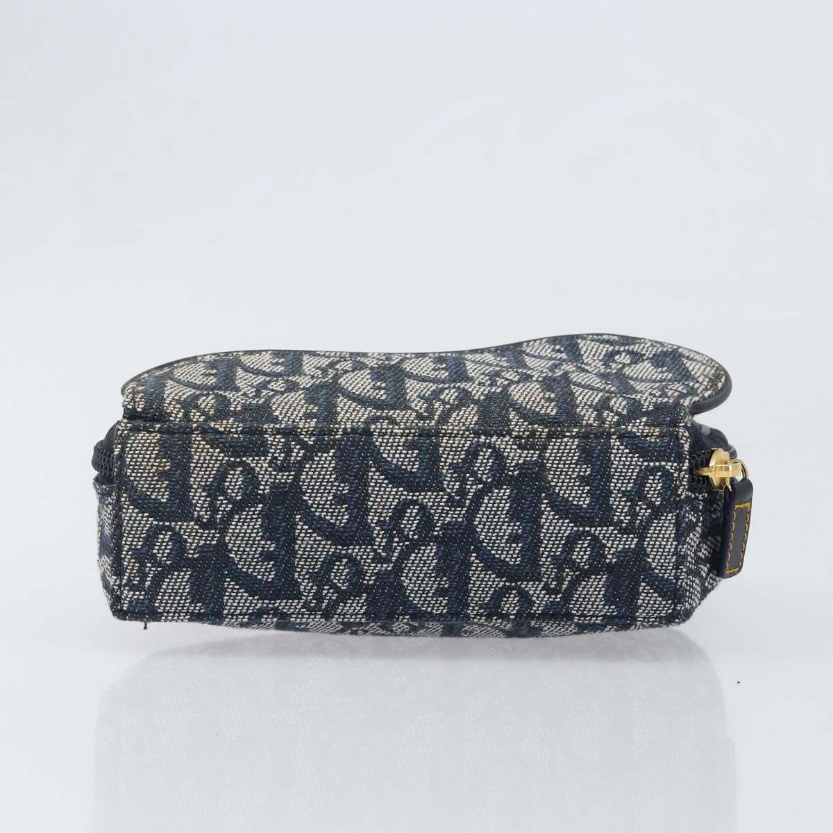 Christian Dior Trotter Canvas Saddle Pouch Navy Gold Auth 199475