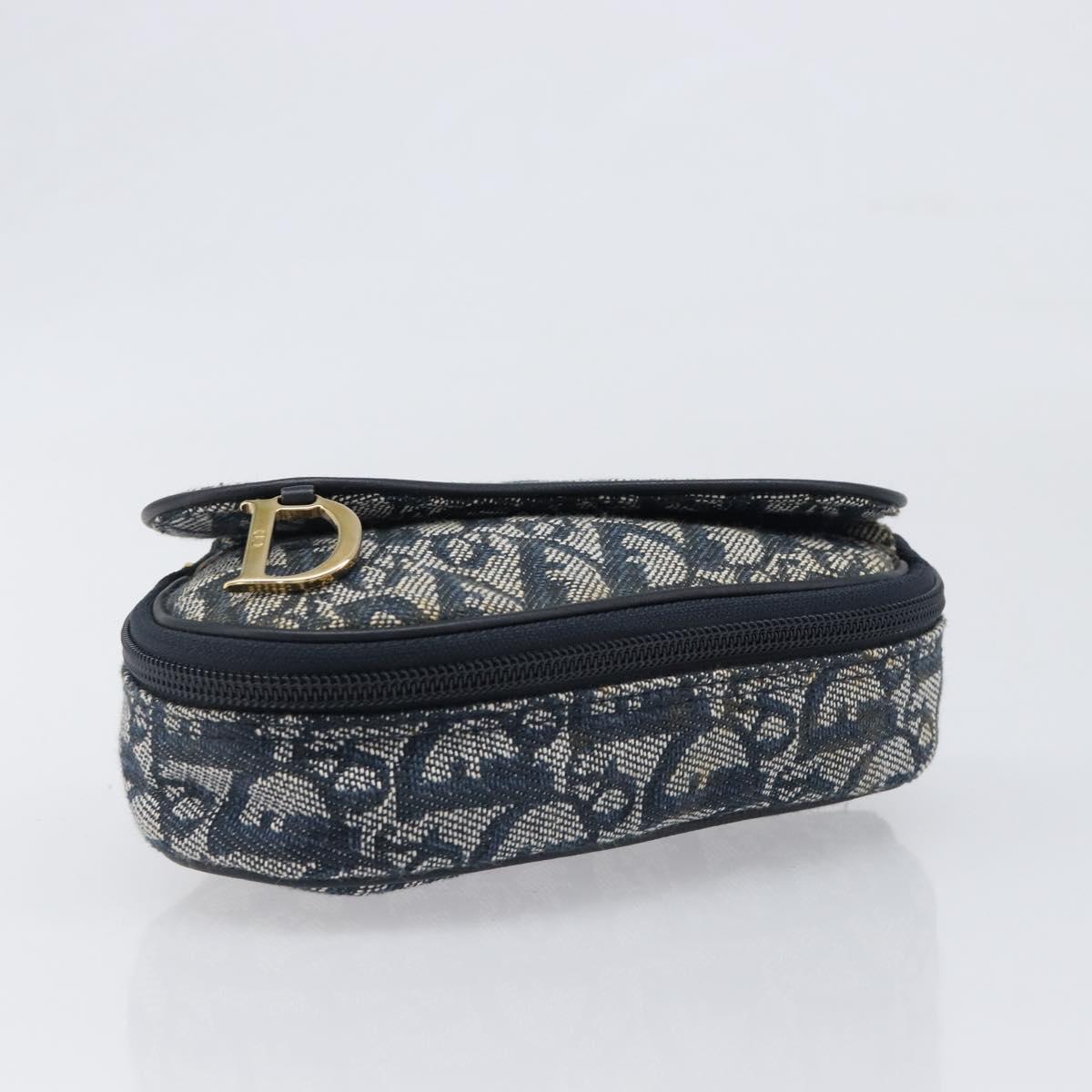 Christian Dior Trotter Canvas Saddle Pouch Navy Gold Auth 199475