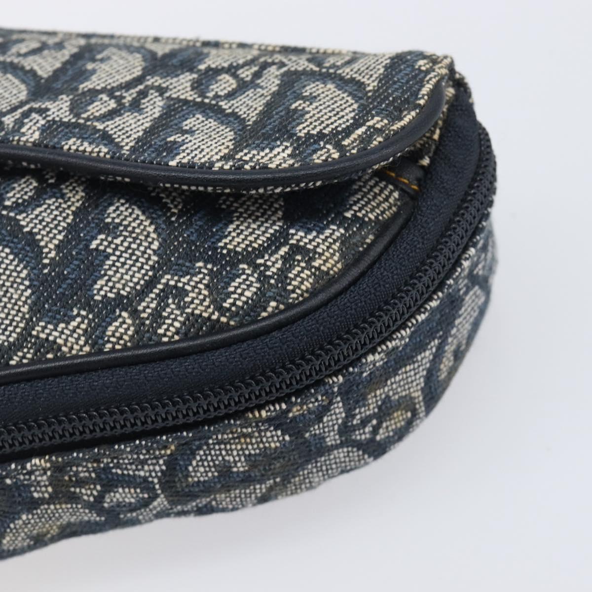 Christian Dior Trotter Canvas Saddle Pouch Navy Gold Auth 199475