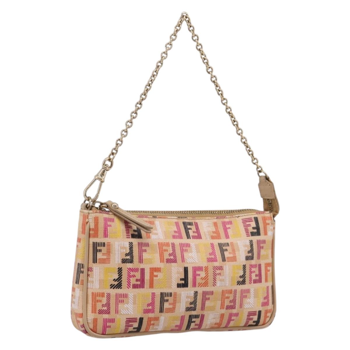 FENDI Zucchino Canvas Accessory Pouch PVC Multicolor Gold Auth 199476V