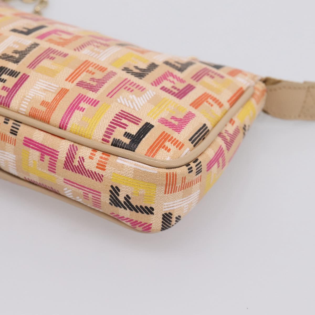 FENDI Zucchino Canvas Accessory Pouch PVC Multicolor Gold Auth 199476V