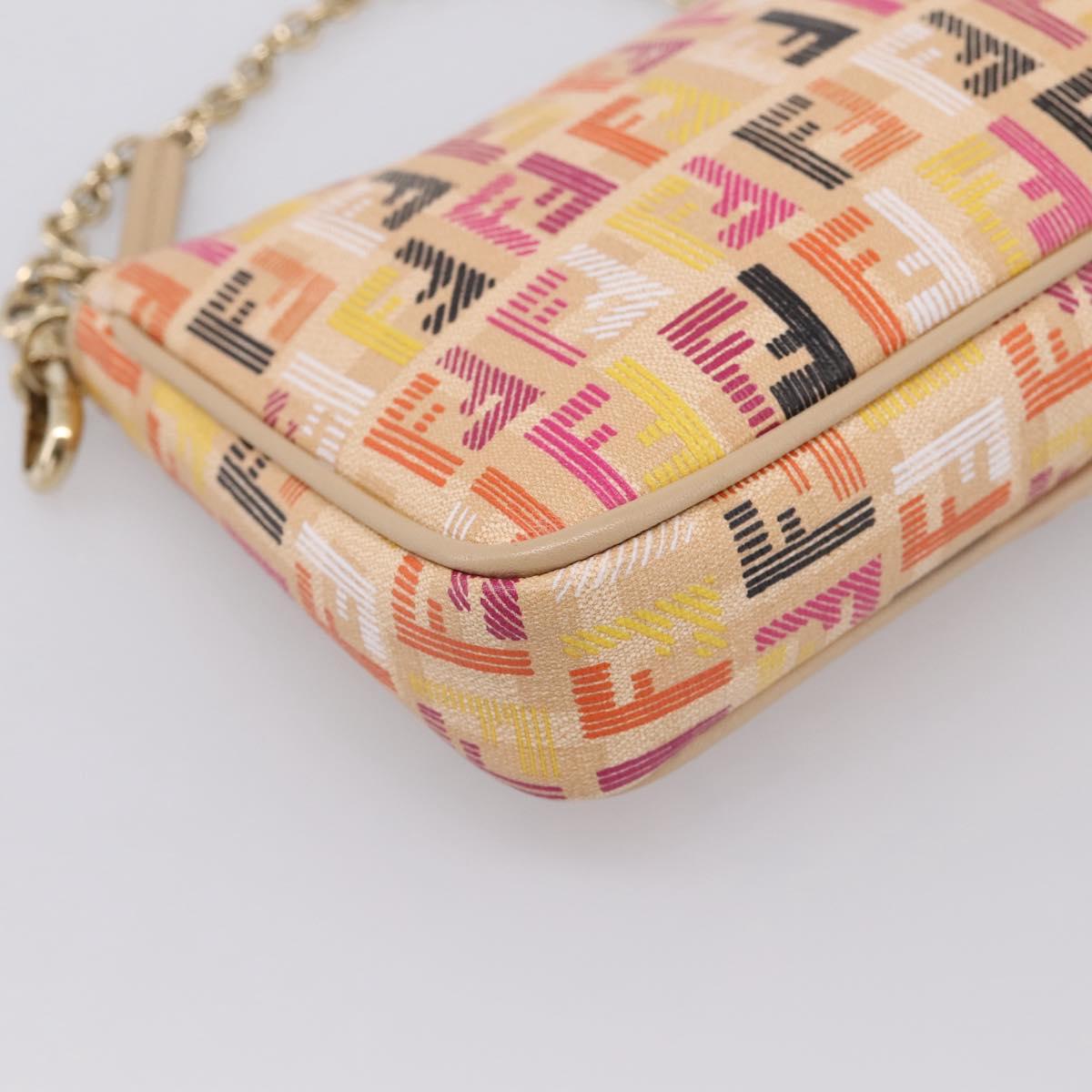 FENDI Zucchino Canvas Accessory Pouch PVC Multicolor Gold Auth 199476V