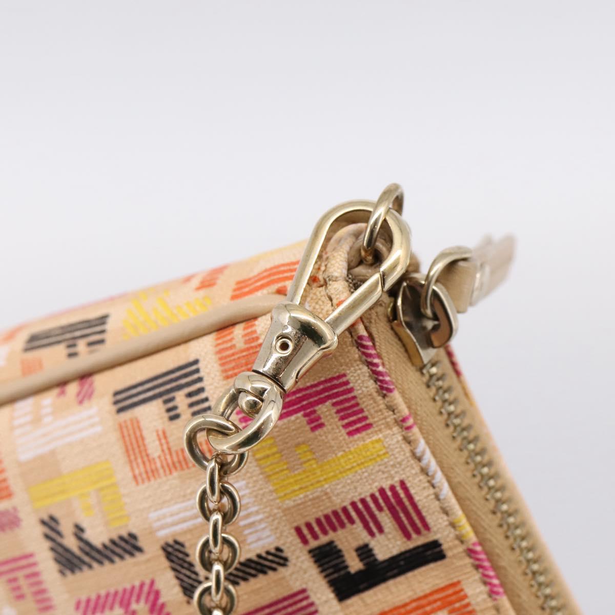 FENDI Zucchino Canvas Accessory Pouch PVC Multicolor Gold Auth 199476V