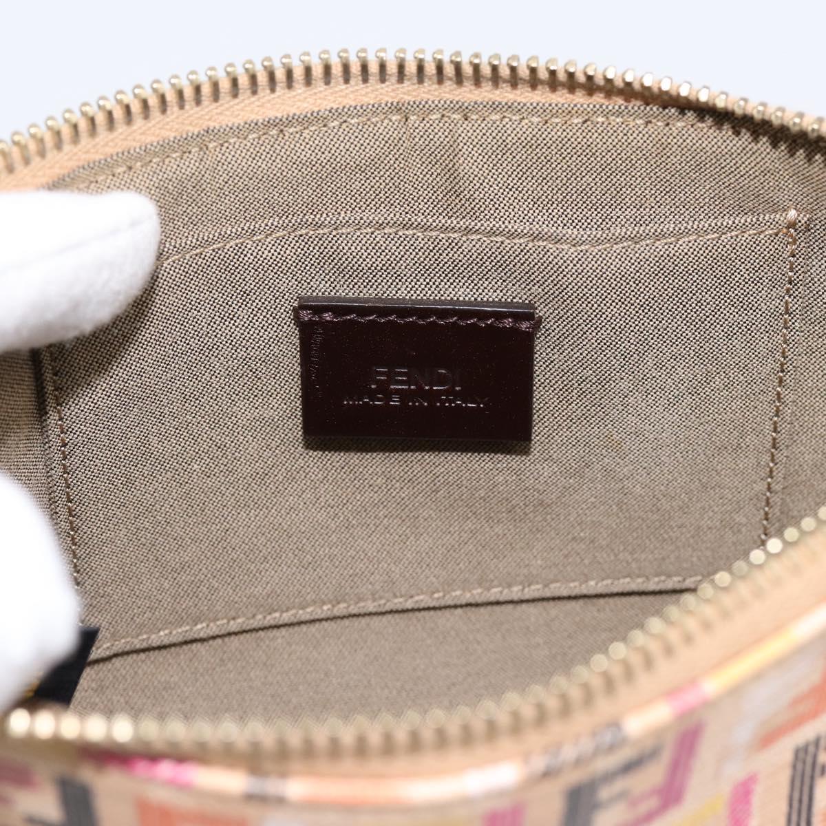 FENDI Zucchino Canvas Accessory Pouch PVC Multicolor Gold Auth 199476V