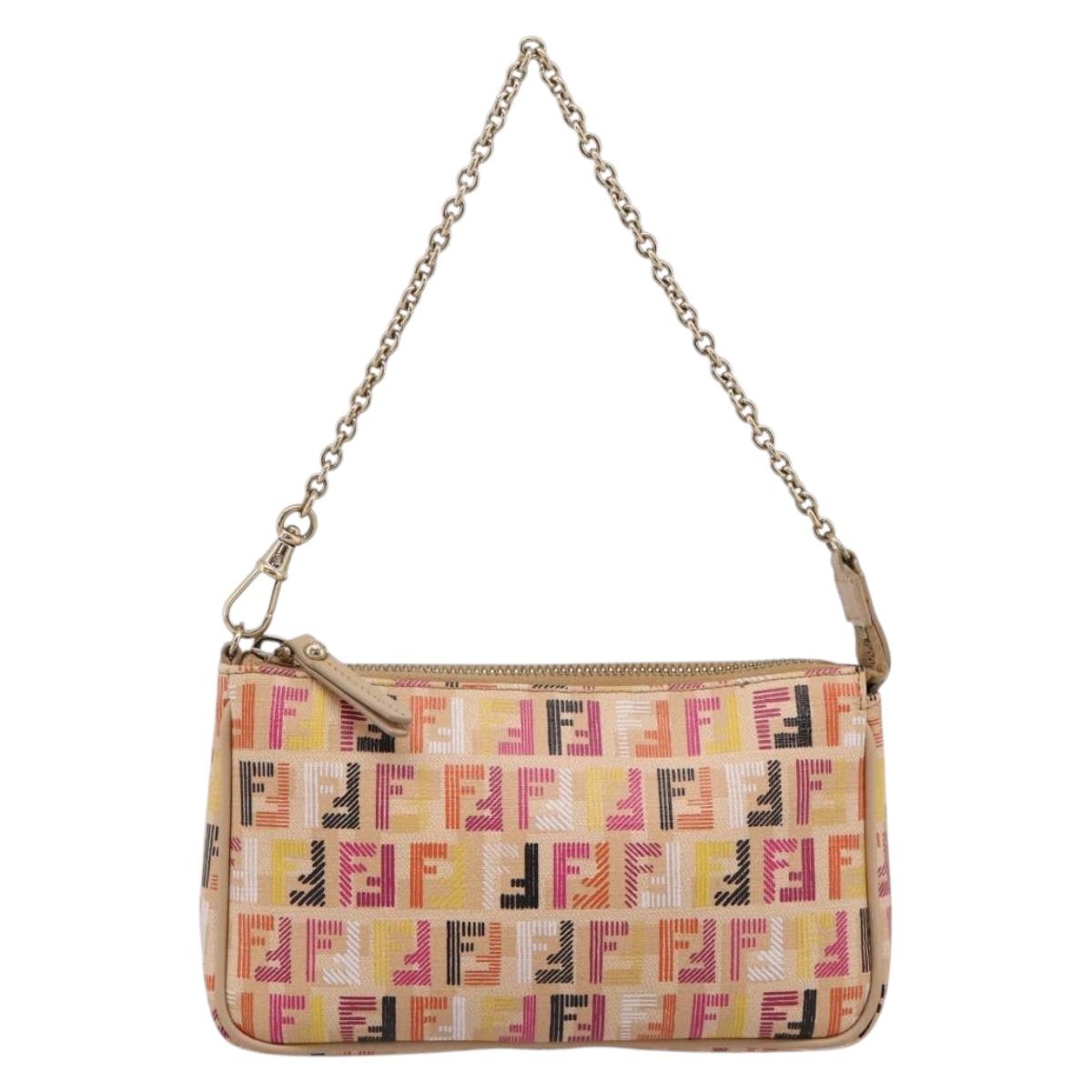 FENDI Zucchino Canvas Accessory Pouch PVC Multicolor Gold Auth 199476V