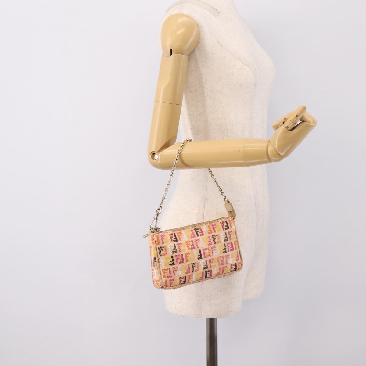 FENDI Zucchino Canvas Accessory Pouch PVC Multicolor Gold Auth 199476V