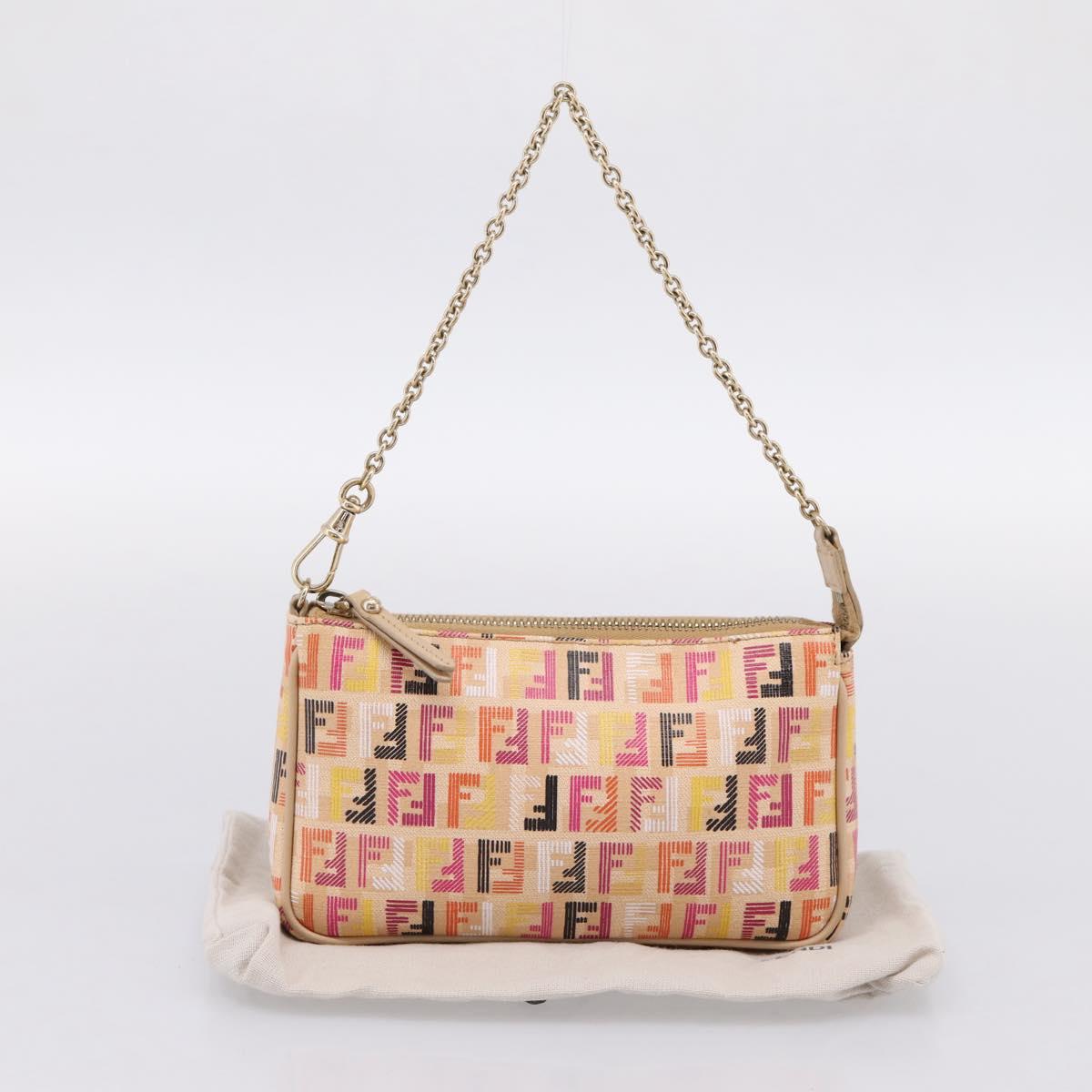 FENDI Zucchino Canvas Accessory Pouch PVC Multicolor Gold Auth 199476V