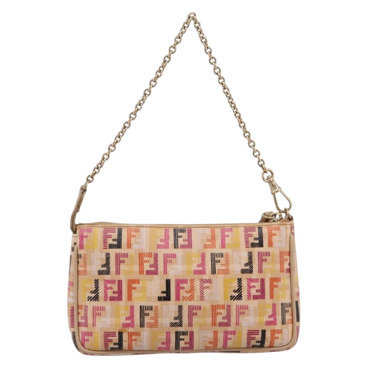FENDI Zucchino Canvas Accessory Pouch PVC Multicolor Gold Auth 199476V
