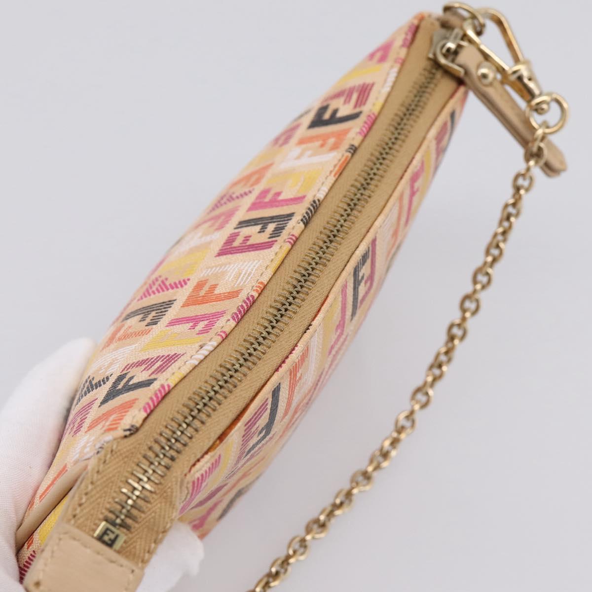 FENDI Zucchino Canvas Accessory Pouch PVC Multicolor Gold Auth 199476V