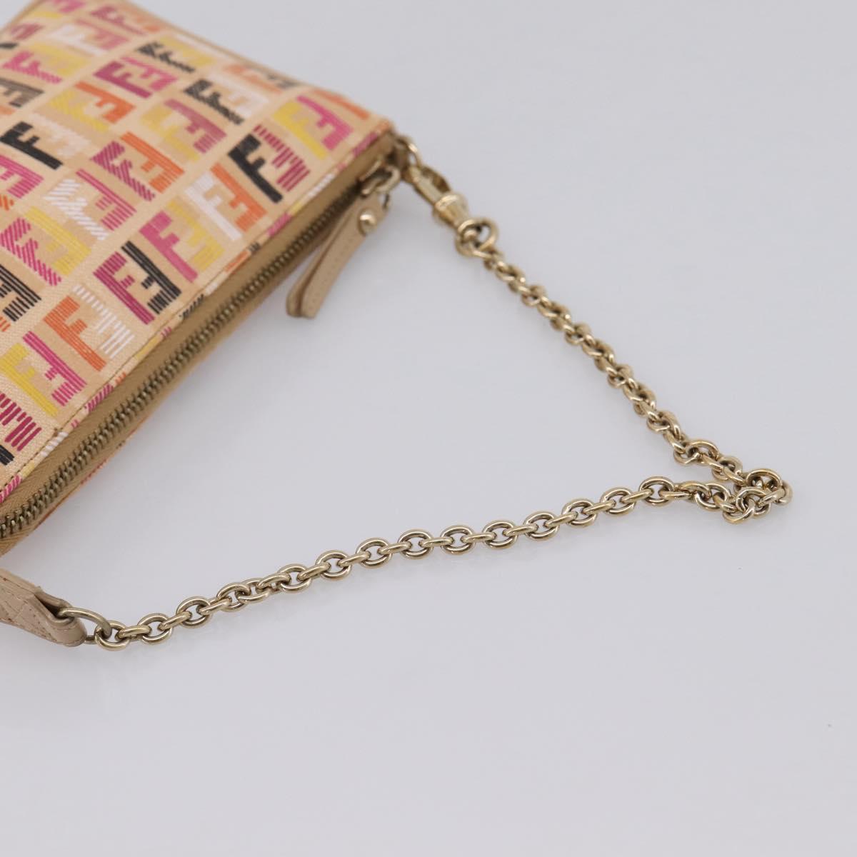 FENDI Zucchino Canvas Accessory Pouch PVC Multicolor Gold Auth 199476V
