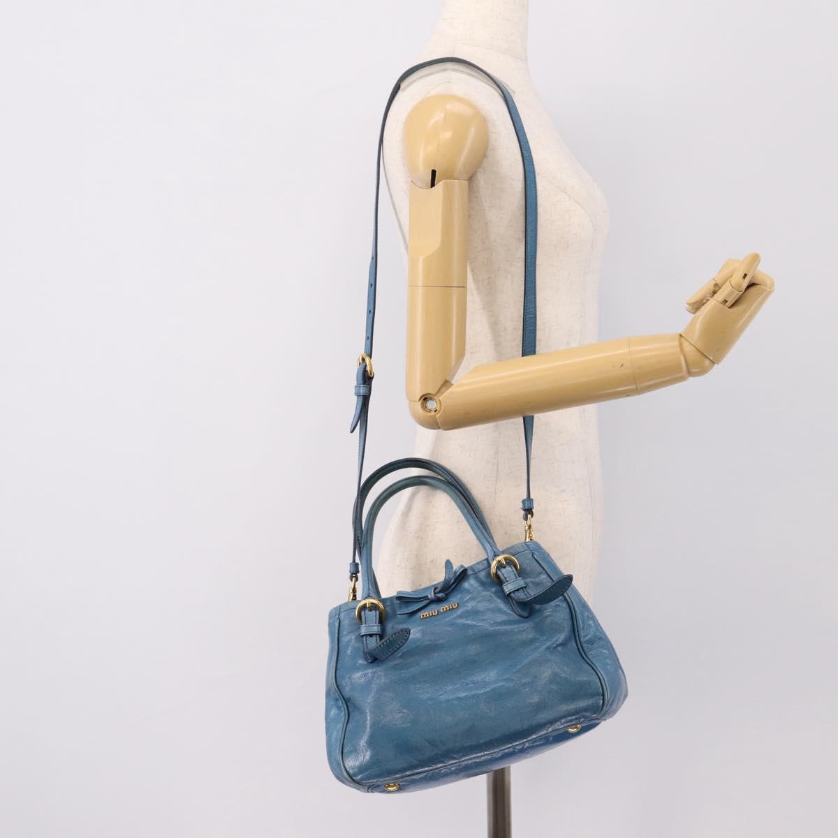 Miu Miu Hand Bag Leather 2way Blue Gold Auth 199477V