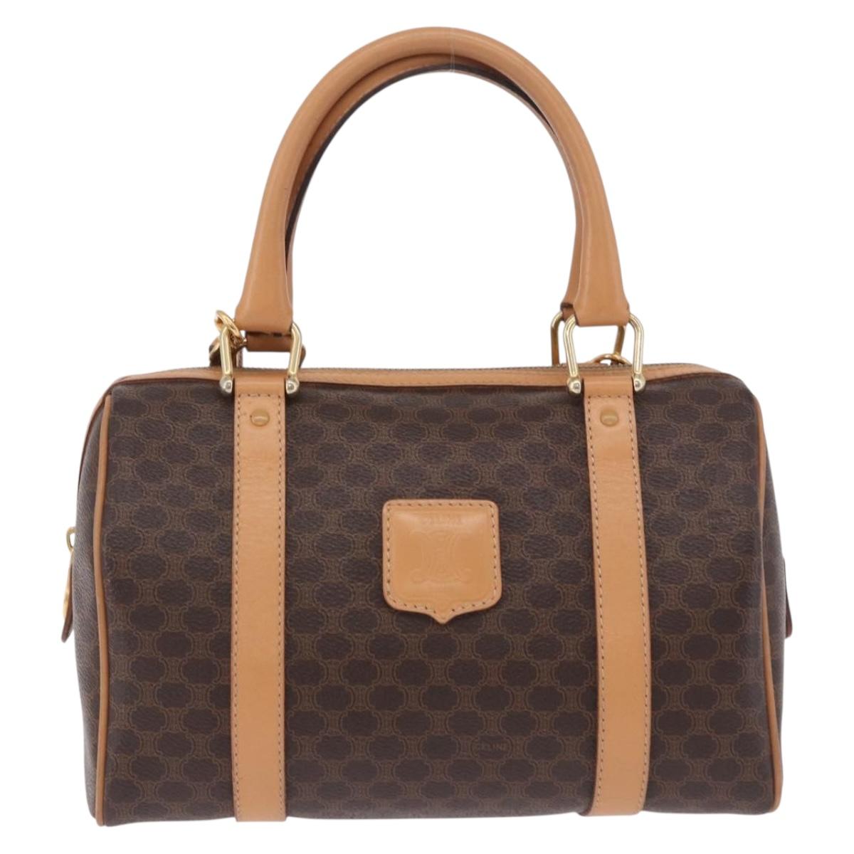 CELINE Macadam Canvas Hand Bag PVC Leather 2way Brown Gold Auth 199479V