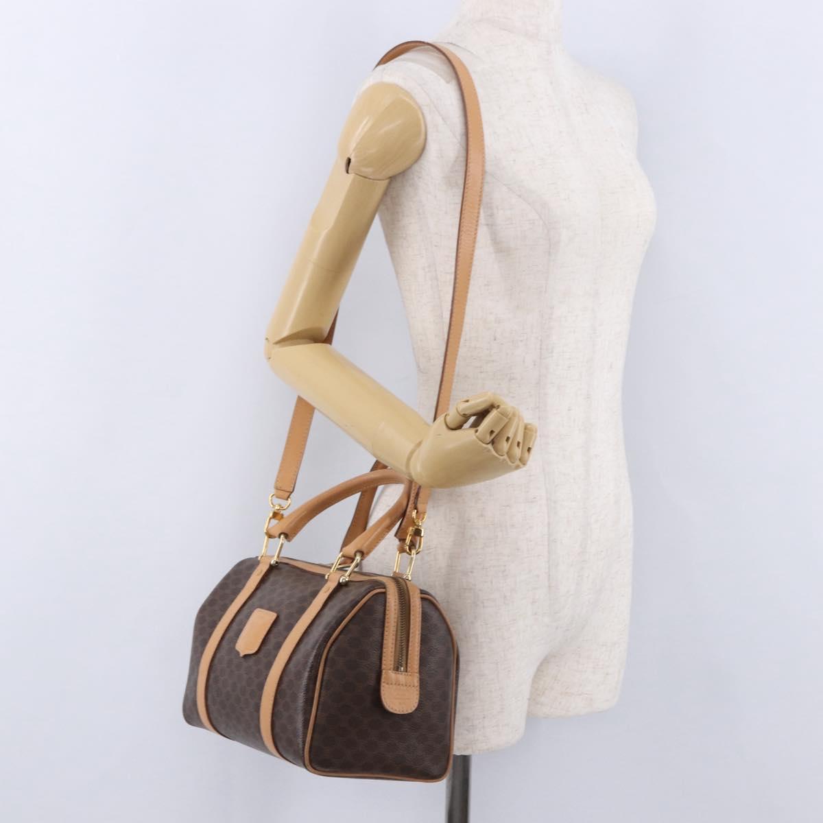 CELINE Macadam Canvas Hand Bag PVC Leather 2way Brown Gold Auth 199479V