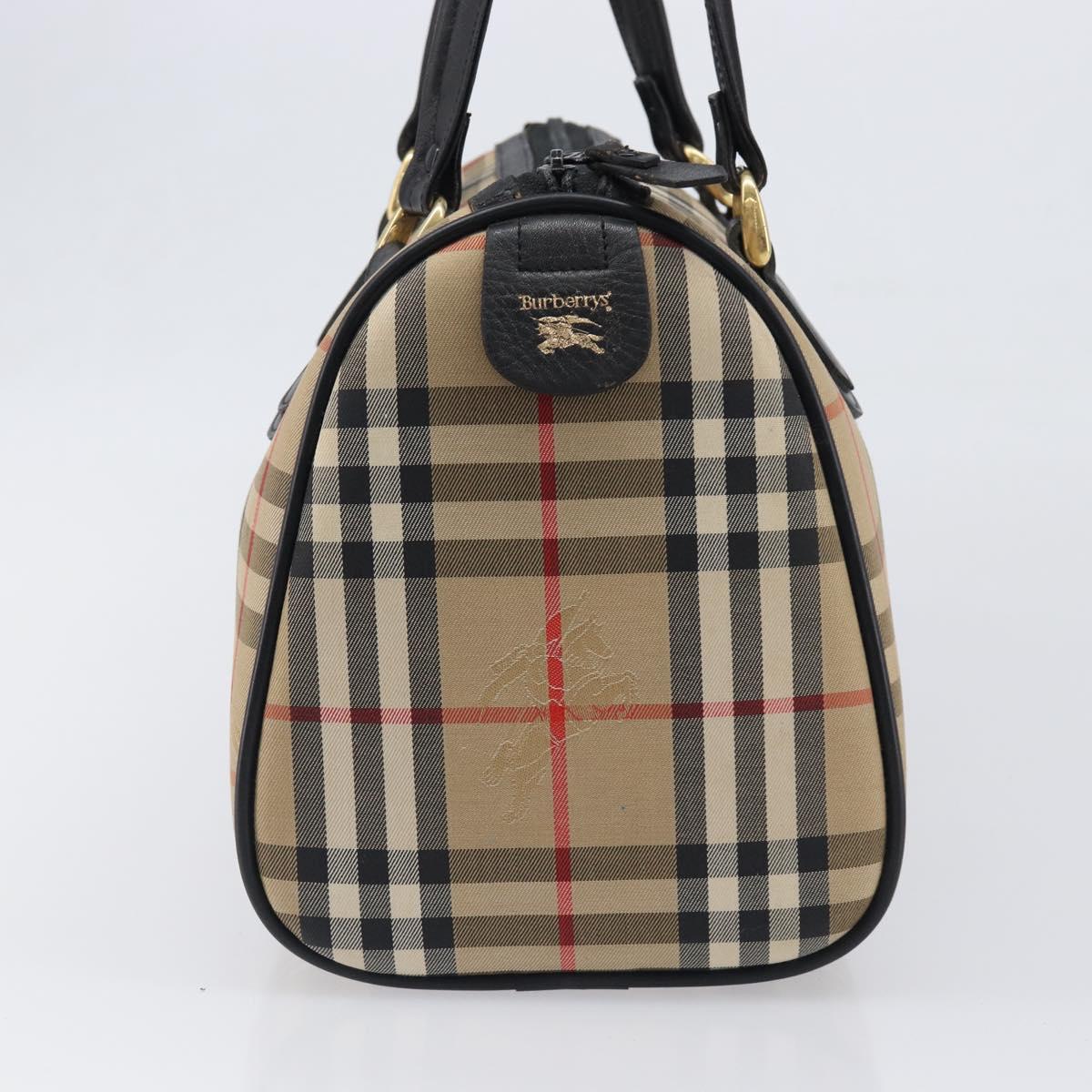 Burberrys Nova Check Boston Bag Canvas Beige Gold Auth 199480
