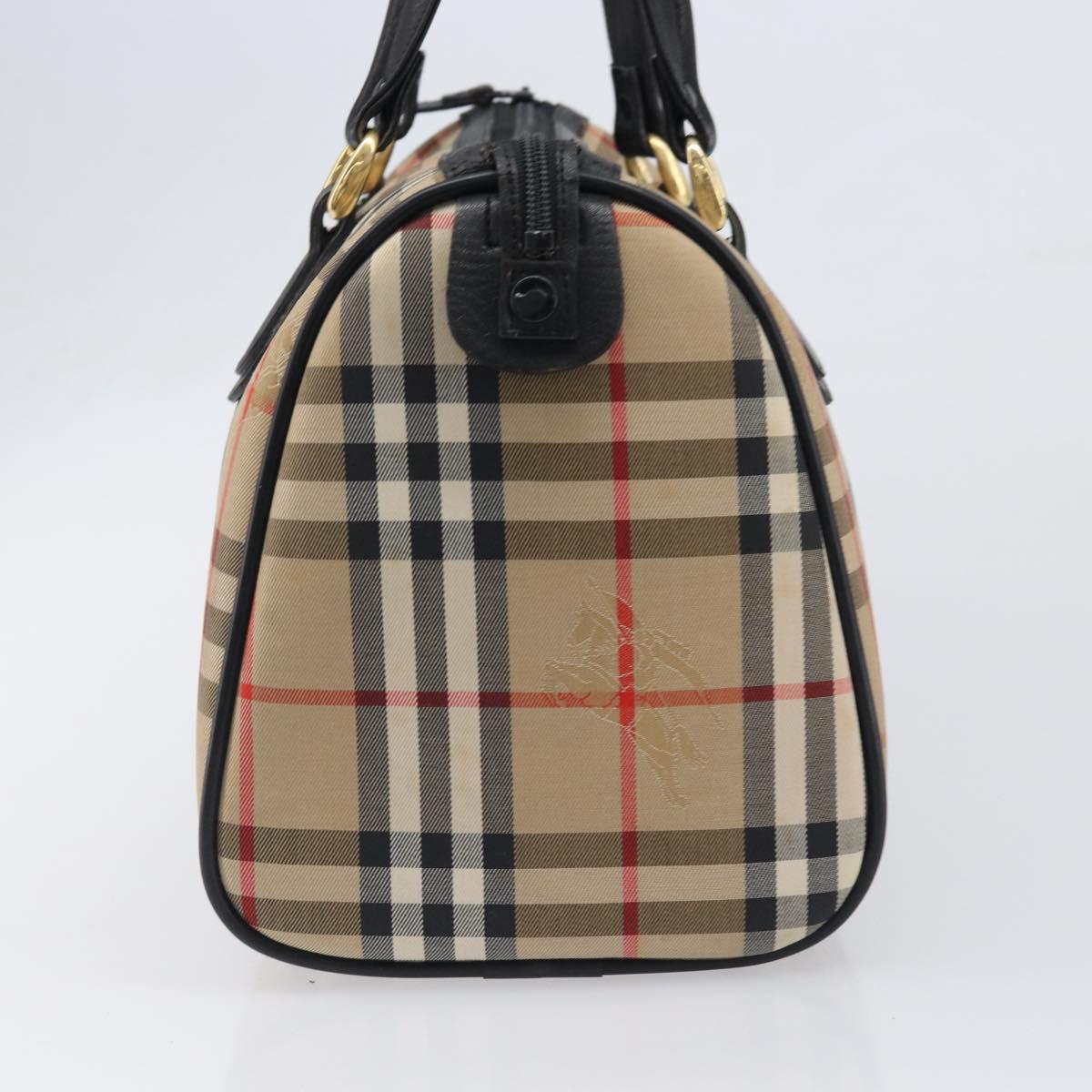 Burberrys Nova Check Boston Bag Canvas Beige Gold Auth 199480