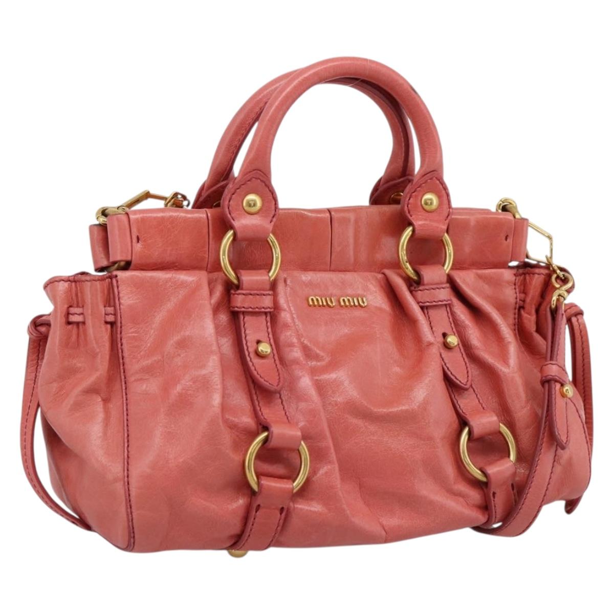 Miu Miu Vitello Luxe Hand Bag Leather 2way Pink Gold Auth 199481M